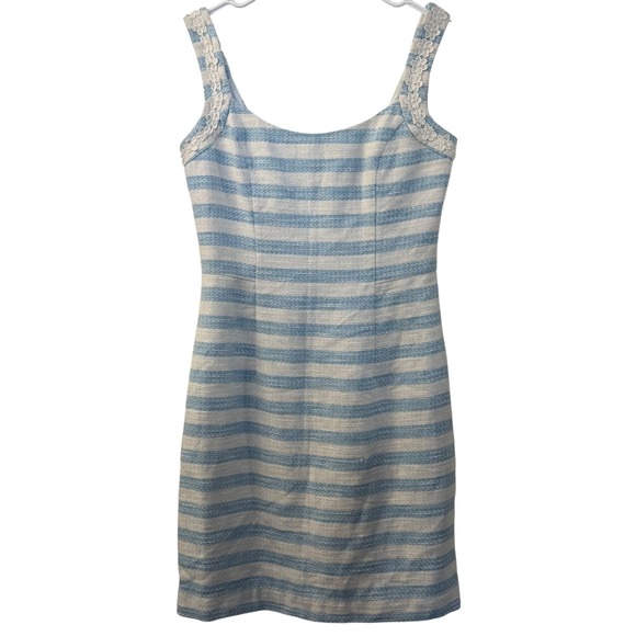 Lilly Pulitzer Dresses & Skirts - Lilly Pulitzer Blue White Striped Tweed Shift Dress Metallic Floral Lace Size 6